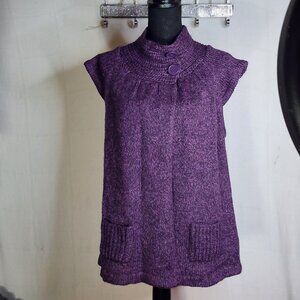 No Boundaries Plum Marled Cap Sleeve Two Button Acrylic Open Front Sweater XL 15